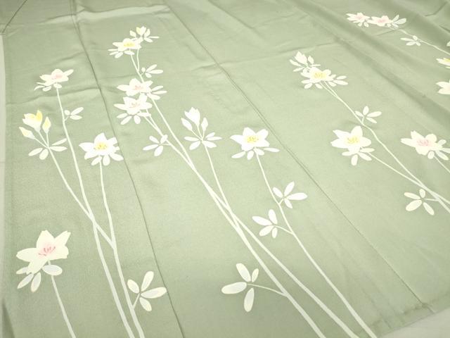 平和屋着物▽訪問着 単衣 草花文 正絹 逸品 DAAV5214az