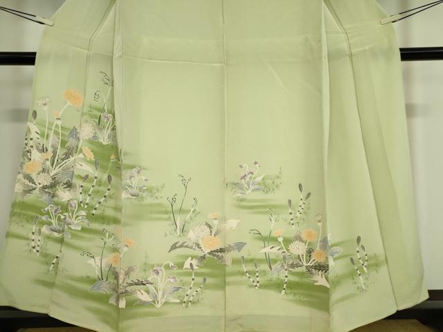 平和屋着物▽訪問着 単衣 草花文 金彩 鬼しぼ縮緬 正絹 逸品 DAAV5215az