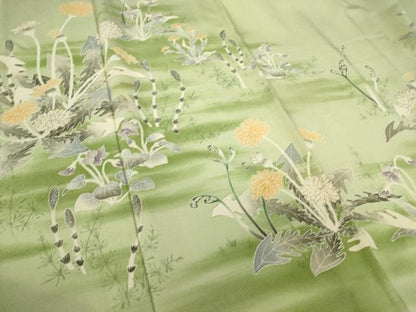 平和屋着物▽訪問着 単衣 草花文 金彩 鬼しぼ縮緬 正絹 逸品 DAAV5215az