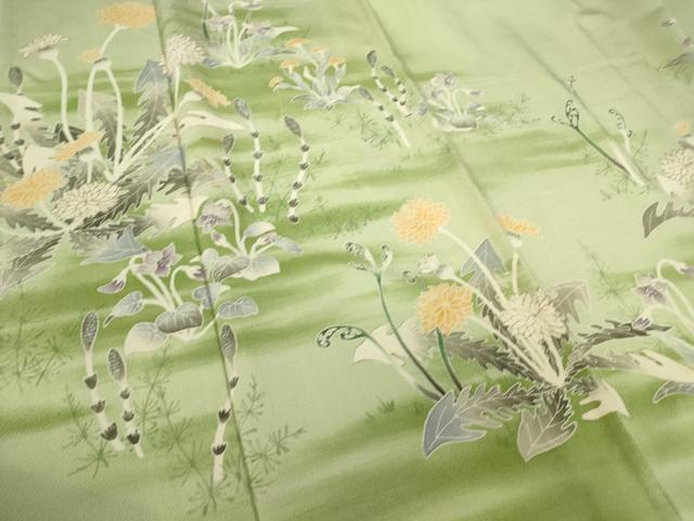 平和屋着物▽訪問着 単衣 草花文 金彩 鬼しぼ縮緬 正絹 逸品 DAAV5215az