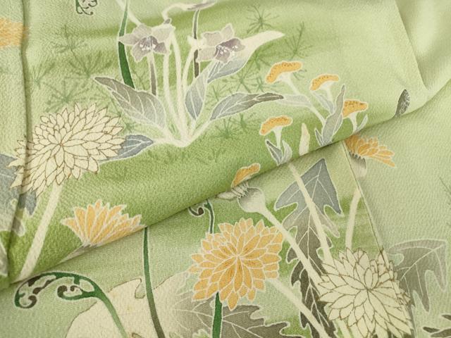 平和屋着物▽訪問着 単衣 草花文 金彩 鬼しぼ縮緬 正絹 逸品 DAAV5215az