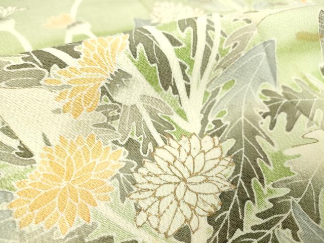 平和屋着物▽訪問着 単衣 草花文 金彩 鬼しぼ縮緬 正絹 逸品 DAAV5215az