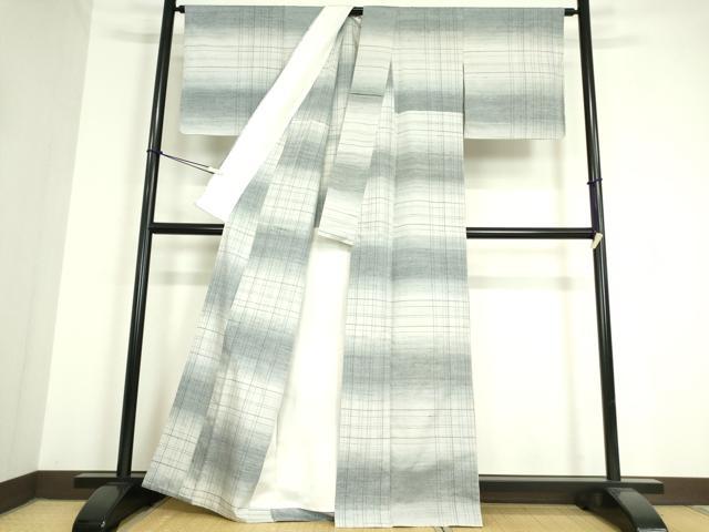 平和屋着物▽筬園紅花紬 米沢 草木染 単衣 作家物 格子 証紙