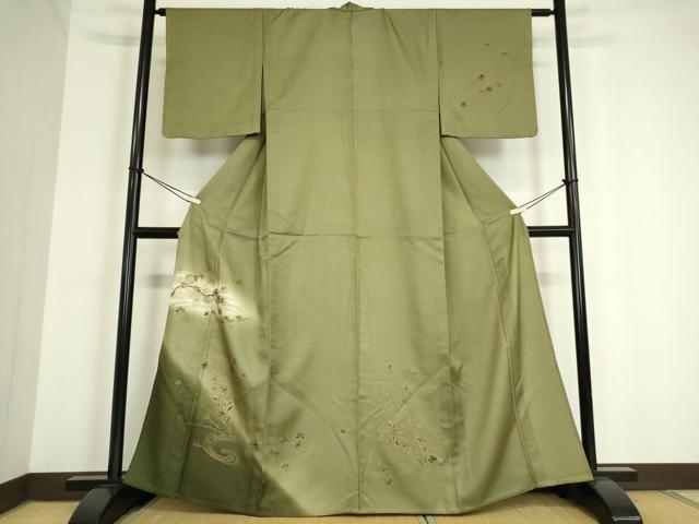平和屋着物▽訪問着　単衣　流水枝花文　暈し染め　金銀彩　洗える着物　DAAV5218az