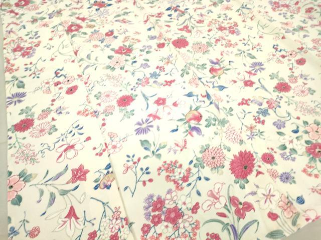 平和屋着物▽上質な小紋 単衣 花鳥文 型染 鬼しぼ縮緬 正絹 逸品 DAAV5221az