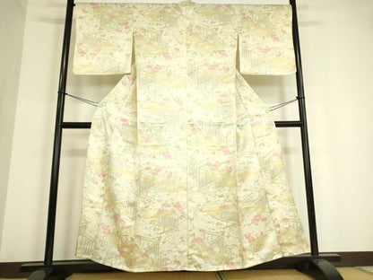 平和屋着物▽上質な小紋 単衣 風景花文 正絹 逸品 DAAV5223az
