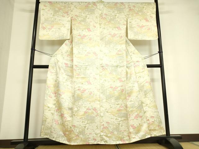 平和屋着物▽上質な小紋 単衣 風景花文 正絹 逸品 DAAV5223az