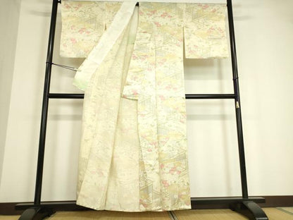 平和屋着物▽上質な小紋 単衣 風景花文 正絹 逸品 DAAV5223az