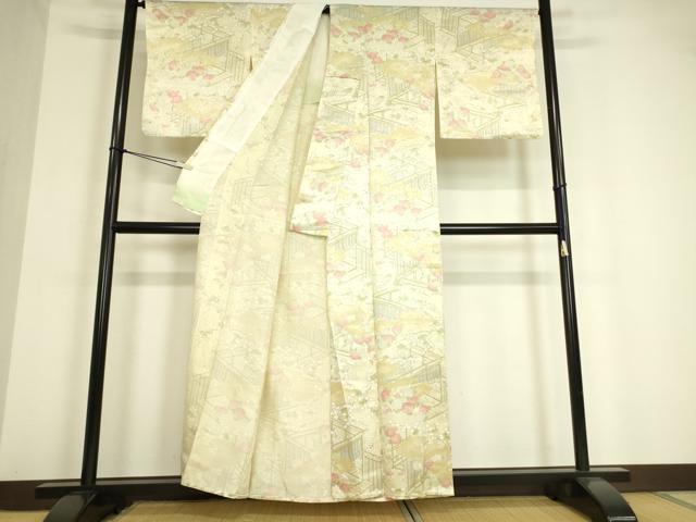 平和屋着物▽上質な小紋 単衣 風景花文 正絹 逸品 DAAV5223az