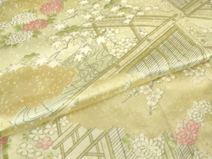 平和屋着物▽上質な小紋 単衣 風景花文 正絹 逸品 DAAV5223az