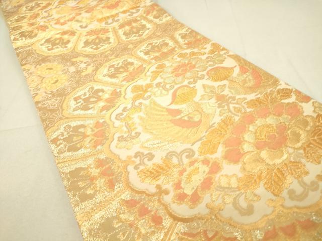 平和屋着物▼佐賀錦　六通柄袋帯　向い鳥花文　金糸　正絹　逸品　DAAV5252az
