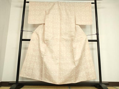 平和屋着物▽上質な紬　単衣　格子花文　正絹　逸品　DAAV5320az