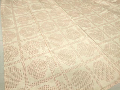 平和屋着物▽上質な紬　単衣　格子花文　正絹　逸品　DAAV5320az