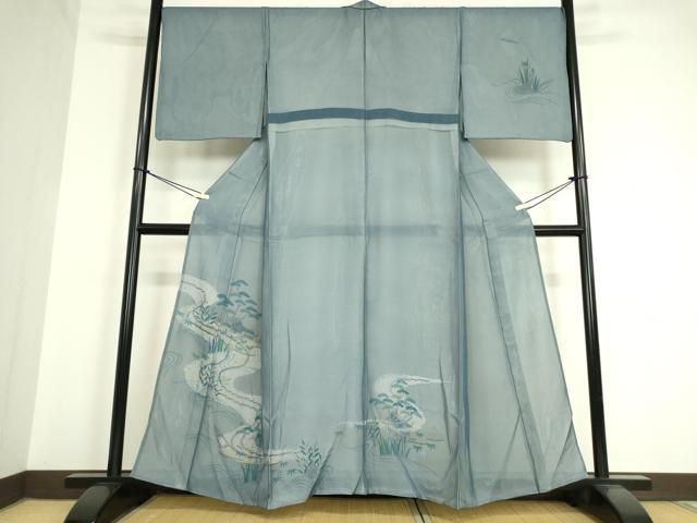 平和屋着物▽中国三大刺繍 スワトウ刺繍 汕頭刺繍 訪問着 無双 紗袷 紗×絽 茶屋辻流水花文 正絹 逸品 DAAV5321az