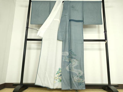 平和屋着物▽中国三大刺繍 スワトウ刺繍 汕頭刺繍 訪問着 無双 紗袷 紗×絽 茶屋辻流水花文 正絹 逸品 DAAV5321az
