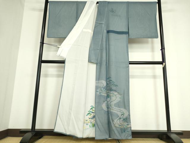 平和屋着物▽中国三大刺繍 スワトウ刺繍 汕頭刺繍 訪問着 無双 紗袷 紗×絽 茶屋辻流水花文 正絹 逸品 DAAV5321az