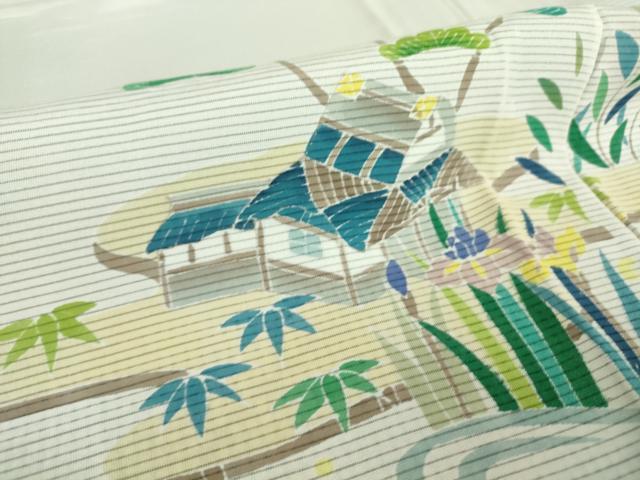 平和屋着物▽中国三大刺繍 スワトウ刺繍 汕頭刺繍 訪問着 無双 紗袷 紗×絽 茶屋辻流水花文 正絹 逸品 DAAV5321az