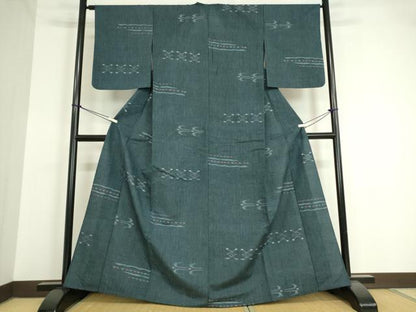 平和屋着物▽上質な紬 単衣 横段絣文 正絹 逸品 DAAV5322az