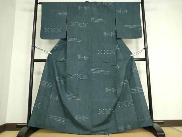 平和屋着物▽上質な紬 単衣 横段絣文 正絹 逸品 DAAV5322az