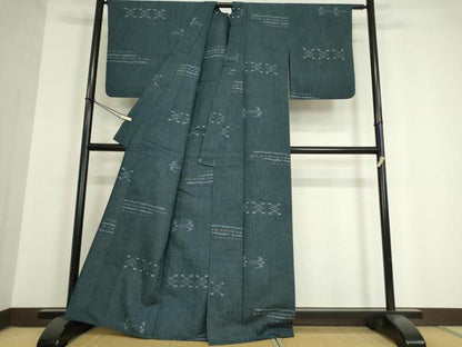 平和屋着物▽上質な紬 単衣 横段絣文 正絹 逸品 DAAV5322az