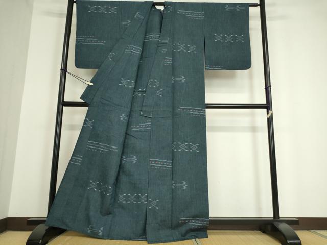 平和屋着物▽上質な紬 単衣 横段絣文 正絹 逸品 DAAV5322az