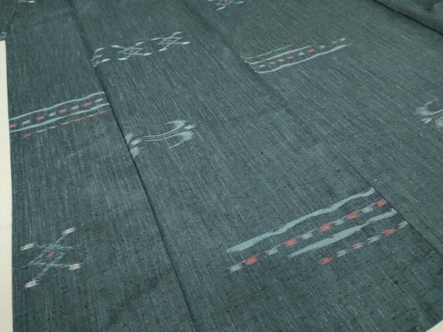 平和屋着物▽上質な紬 単衣 横段絣文 正絹 逸品 DAAV5322az