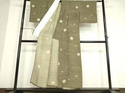 平和屋着物▽上質な小紋　単衣　舞花文　正絹　逸品　DAAV5327az