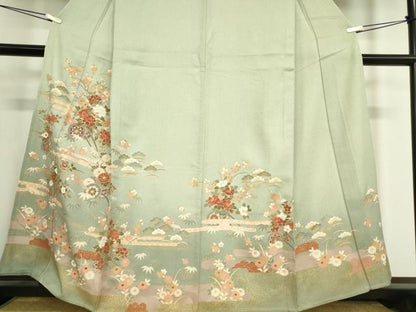 平和屋着物▽訪問着　単衣　花車文　金彩　正絹　逸品　未使用　DAAV5328az