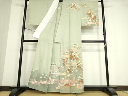 平和屋着物▽訪問着　単衣　花車文　金彩　正絹　逸品　未使用　DAAV5328az