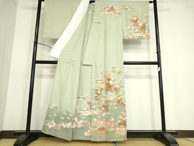 平和屋着物▽訪問着　単衣　花車文　金彩　正絹　逸品　未使用　DAAV5328az