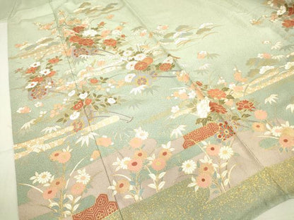 平和屋着物▽訪問着　単衣　花車文　金彩　正絹　逸品　未使用　DAAV5328az