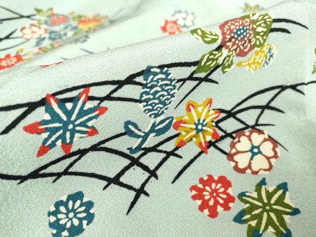 平和屋着物▽上質な小紋 単衣 型染 芝に舞花 正絹 逸品 未使用 DAAV5329az