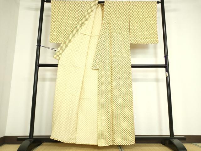 平和屋着物▽上質な小紋　単衣　網目文　正絹　逸品　DAAV5330az