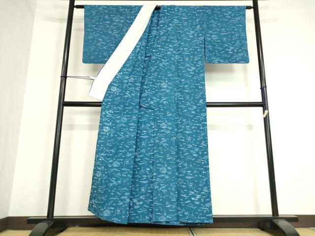 平和屋着物▽上質な小紋 単衣 一珍染 風景文 正絹 逸品 DAAV5336az