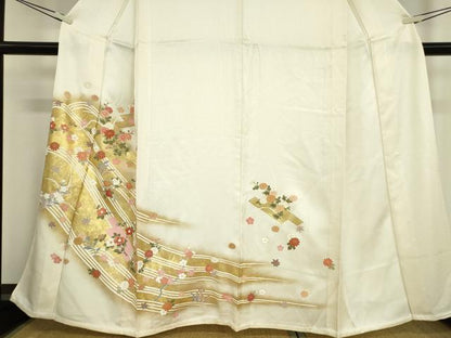 平和屋着物▽訪問着 単衣 駒刺繍 舞花文 金彩 正絹 逸品 未使用 DAAV5337az