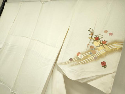 平和屋着物▽訪問着 単衣 駒刺繍 舞花文 金彩 正絹 逸品 未使用 DAAV5337az
