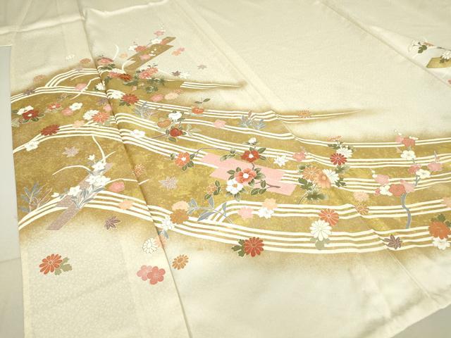 平和屋着物▽訪問着 単衣 駒刺繍 舞花文 金彩 正絹 逸品 未使用 DAAV5337az