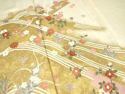 平和屋着物▽訪問着 単衣 駒刺繍 舞花文 金彩 正絹 逸品 未使用 DAAV5337az