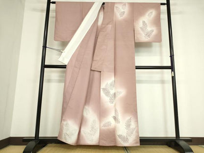 平和屋着物▽訪問着　単衣　紬地　草葉文　暈し染め　正絹　逸品　DAAV5339az