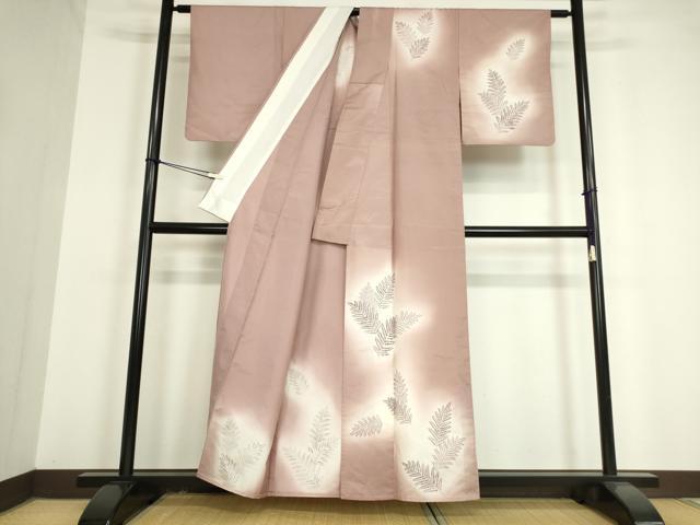 平和屋着物▽訪問着　単衣　紬地　草葉文　暈し染め　正絹　逸品　DAAV5339az
