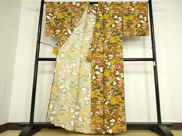 平和屋着物▽上質な小紋 単衣 風景花文 正絹 逸品DAAV5340az