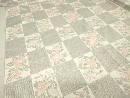 平和屋着物▽本塩沢 単衣 市松花文 正絹 逸品 DAAV5341az