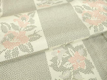 平和屋着物▽本塩沢 単衣 市松花文 正絹 逸品 DAAV5341az
