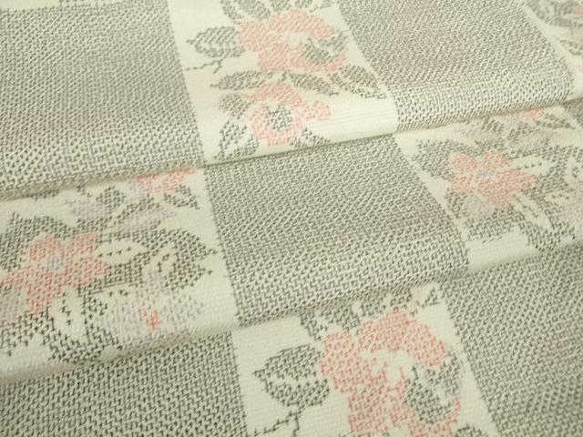 平和屋着物▽本塩沢 単衣 市松花文 正絹 逸品 DAAV5341az