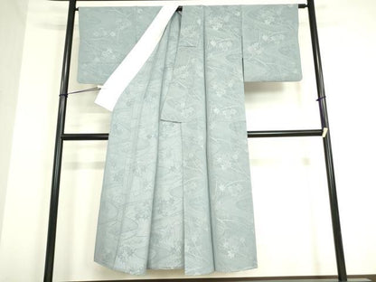 平和屋着物▽上質な色無地　単衣　竜田川文　浅縹色　正絹　逸品DAAV5344az