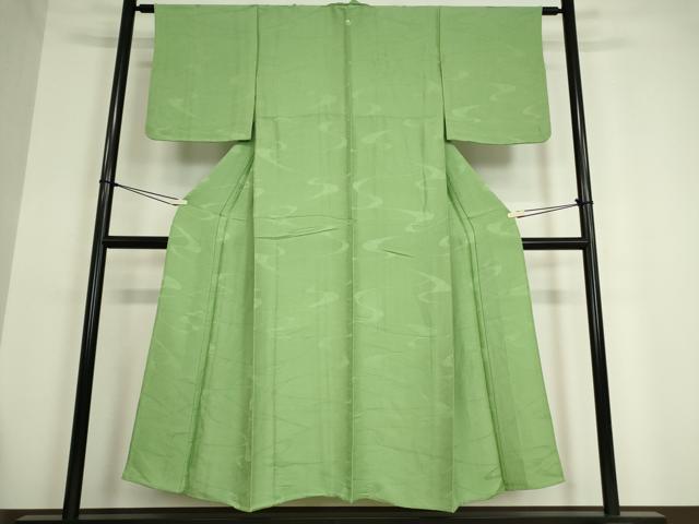 平和屋着物▽上質な色無地 単衣 流水地紋 柳染色 正絹 逸品 DAAV5347az