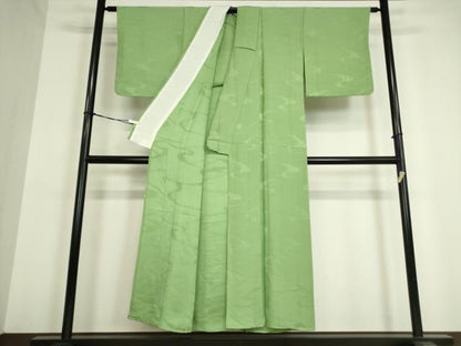 平和屋着物▽上質な色無地 単衣 流水地紋 柳染色 正絹 逸品 DAAV5347az