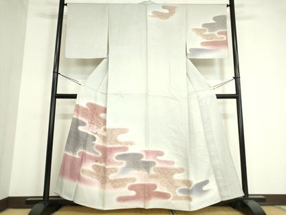 平和屋着物▽訪問着 単衣 刺繍 霞花鳥文 暈し染め 金彩 正絹 逸品DAAV5348az