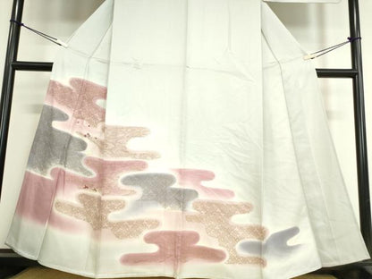 平和屋着物▽訪問着 単衣 刺繍 霞花鳥文 暈し染め 金彩 正絹 逸品DAAV5348az