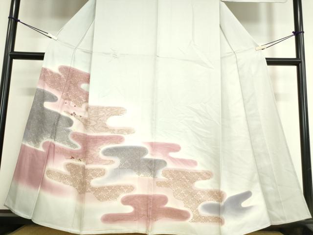 平和屋着物▽訪問着 単衣 刺繍 霞花鳥文 暈し染め 金彩 正絹 逸品DAAV5348az